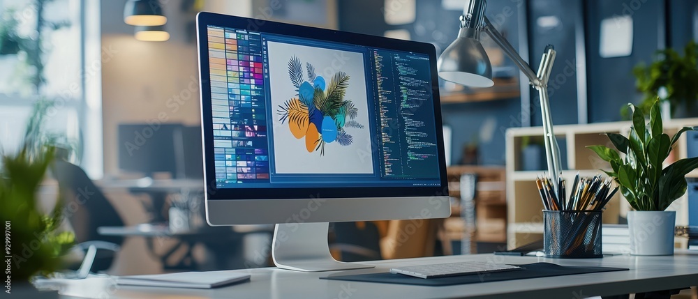 Poster a computer screen with design software