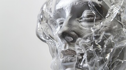 Obraz premium A woman's face is covered in a thin layer of plastic