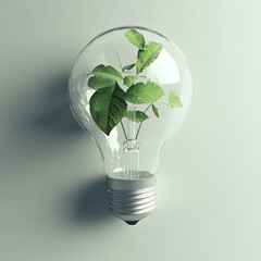 Sustainable Light Bulb with Leaves Representing Growth and Innovative Ideas