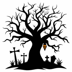 haunted trees silhouette collection of Halloween vector illustrations on white background. scary plant element