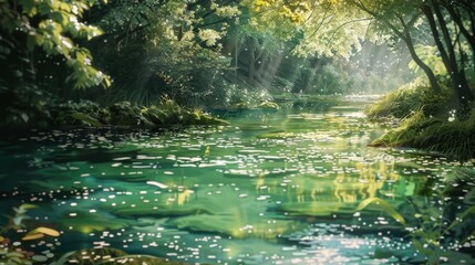 Fototapeta premium A serene and peaceful scene of a river with trees in the background
