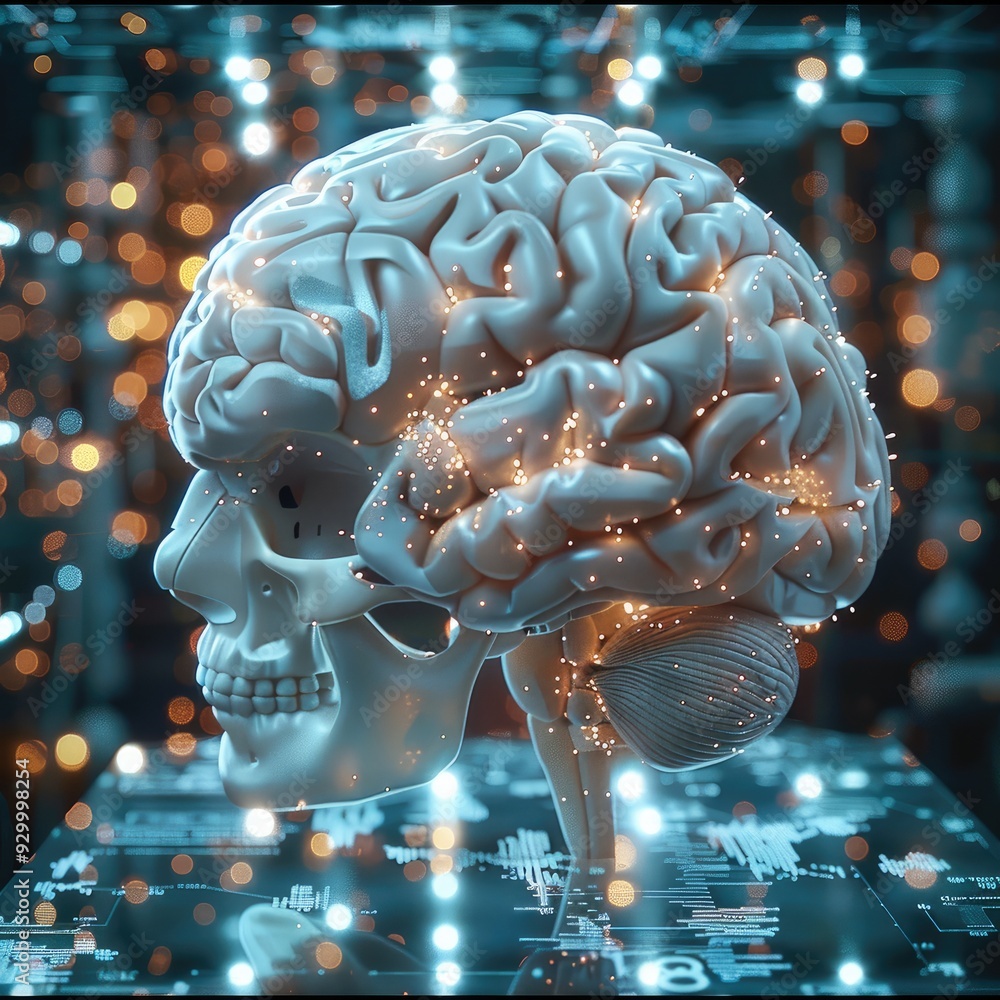 Poster AI brain analyzing global economic patterns. Generative AI.
