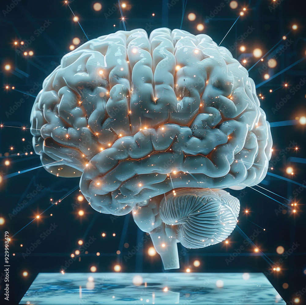 Poster AI brain analyzing global economic patterns. Generative AI.
