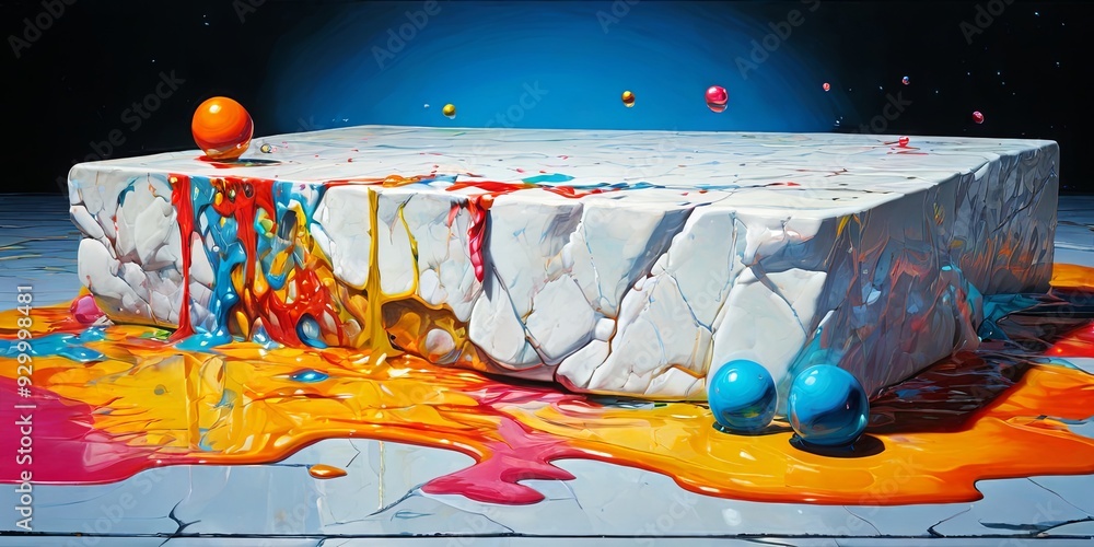 Poster a painting of a white block with colorful paint dripping from it