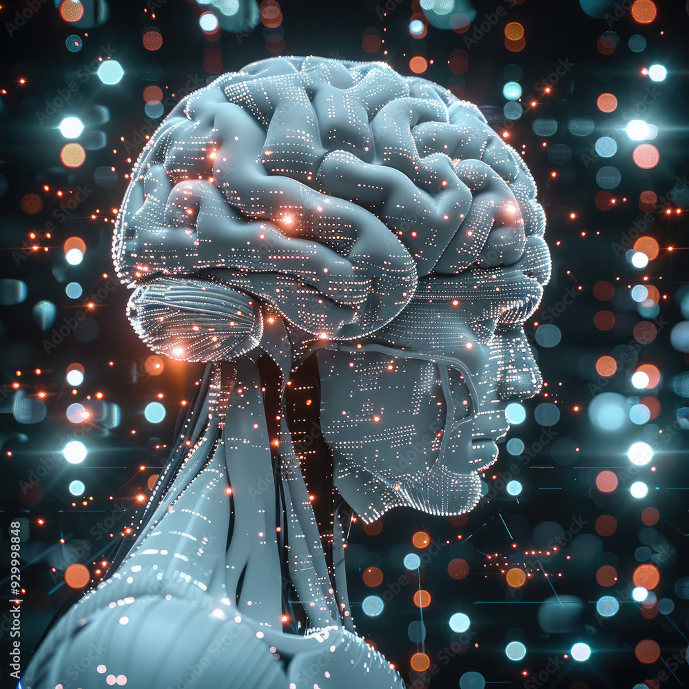 Poster AI brain analyzing global economic patterns. Generative AI.
