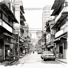 the AI Image Generator, Burst of Color in a Monochromatic Cityscape