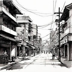 Fototapeta premium the AI Image Generator, Burst of Color in a Monochromatic Cityscape