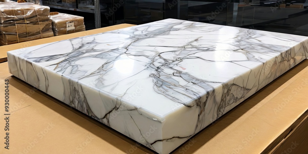 Poster a white marble table with a black and white pattern