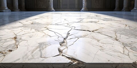 Obraz premium A cracked white marble floor with a sun shining on it
