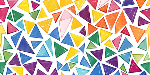 Colorful Geometric Triangle Pattern:A vibrant and dynamic pattern featuring an assortment of colorful triangles in various sizes. The geometric design is playful and eye-catching