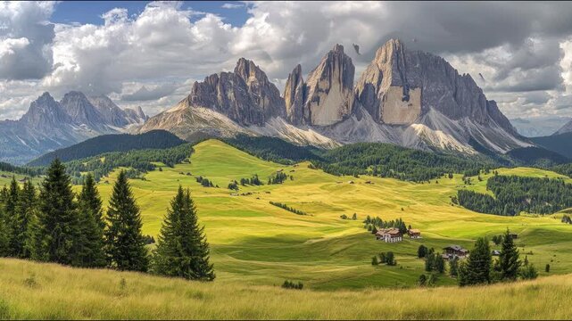 The magnificent mountains of the Alps with green grasslands and forests generative ai