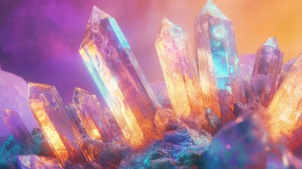 An abstract arrangement of glowing crystals in a radiant pattern, with a softly glowing background enhancing their sparkle.