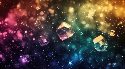 An abstract background of shimmering starlight crystals with a gradient of colors, set against a starry, cosmic backdrop.