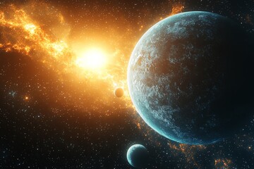 Fototapeta premium Space cosmic illustration with planets scene created with Generative AI