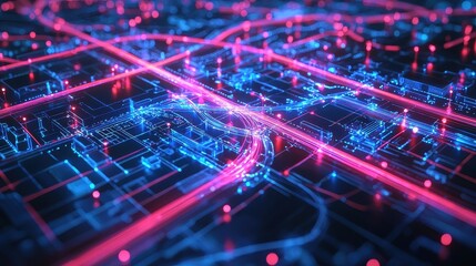 Fototapeta premium A digital city map with AI-powered traffic management