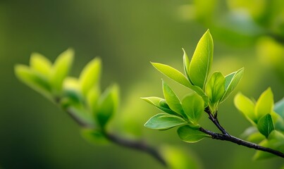 Obraz premium Vibrant green plant buds blossoming in spring, Generative AI