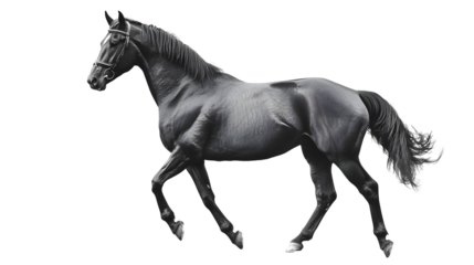 black horse in motion isolated png transparent background