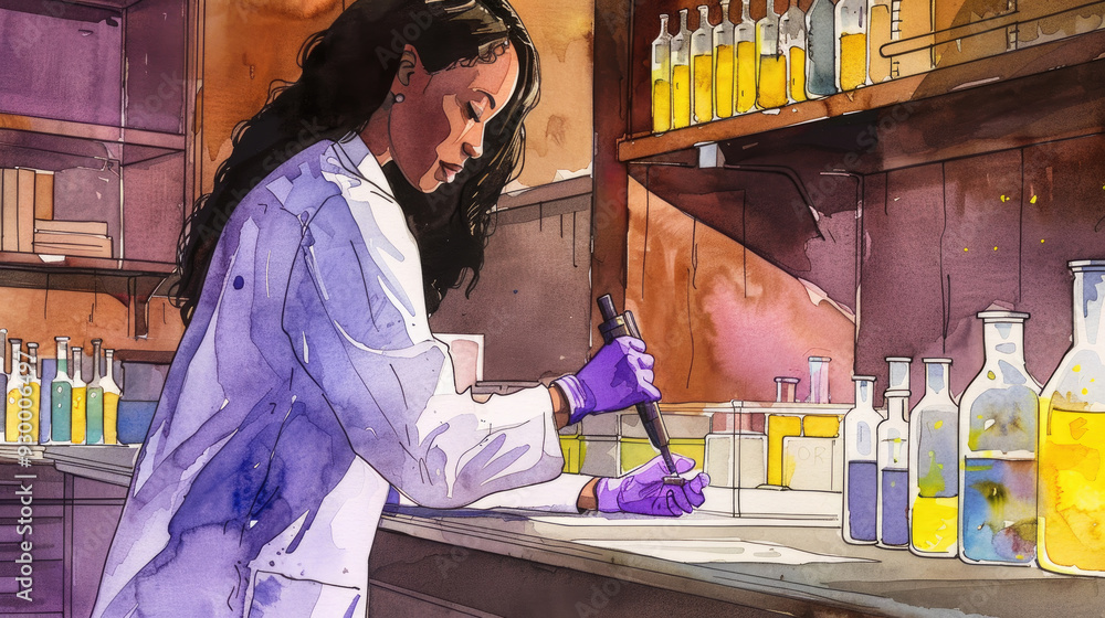 Aufkleber a researcher is focused on experimenting with various colorful liquids in a laboratory setting