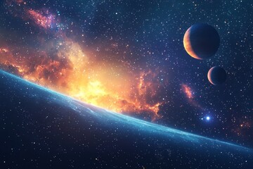 Space cosmic illustration with planets scene created with Generative AI