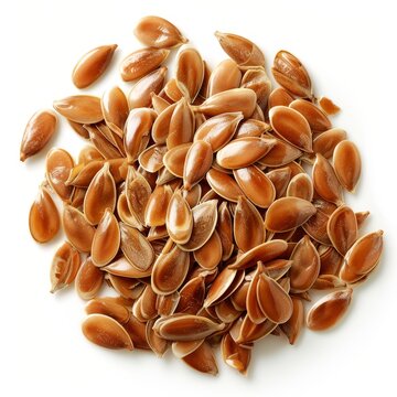 Small brown flax seeds isolated on white background.