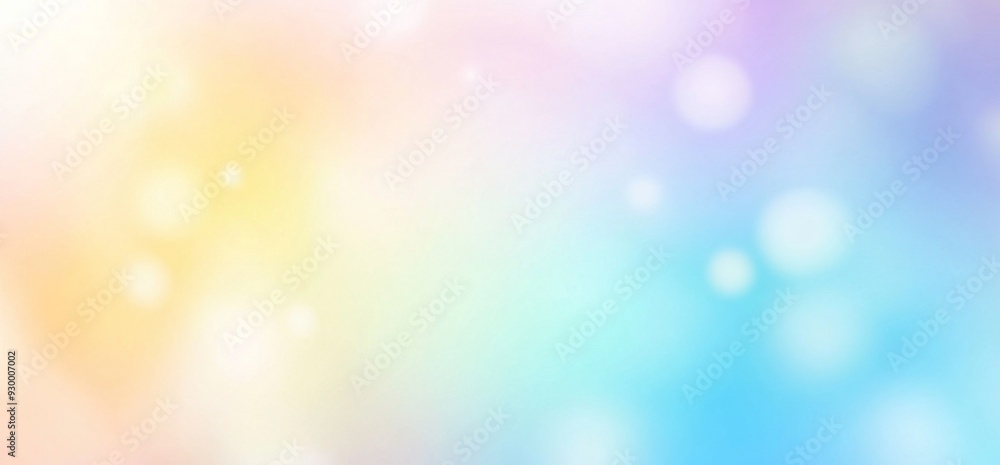 Poster softly blurred pastel blue and yellow background with a light rainbow, featuring a calming gradient 