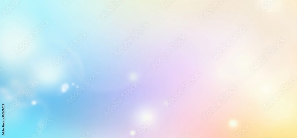 Poster softly blurred pastel blue and yellow background with a light rainbow, featuring a calming gradient 