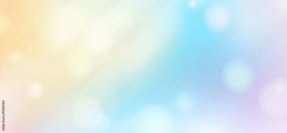 Poster softly blurred pastel blue and yellow background with a light rainbow, featuring a calming gradient 