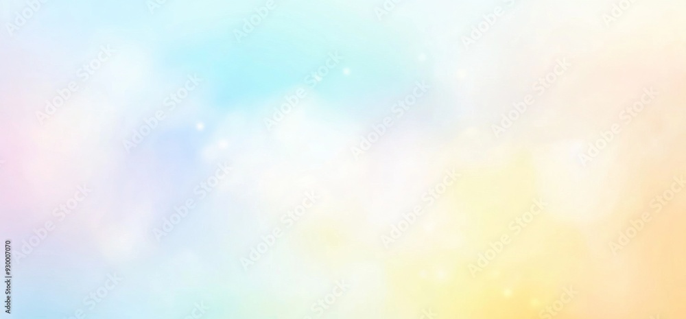 Poster softly blurred pastel blue and yellow background with a light rainbow, featuring a calming gradient 