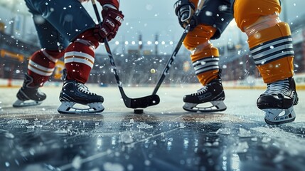 Obraz premium Ice hockey face-off. Generative AI.