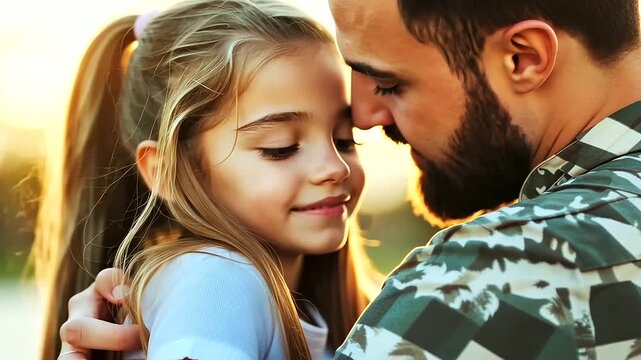 Heartwarming reunion between a soldier and his young daughter.