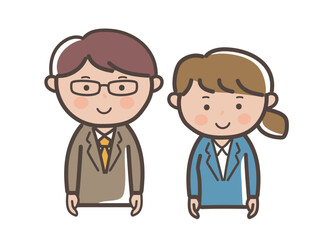 上司と部下イメージの男女ビジネスマンの上半身イラスト
