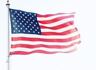 American flag waving, symbol of patriotism, ideal for national holidays, marketing campaigns, educational materials, copy space for text.