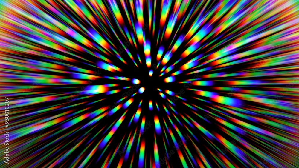 Poster portal for hyperspace jump at the speed of light. colorful glowing light rays inside the infinite tu