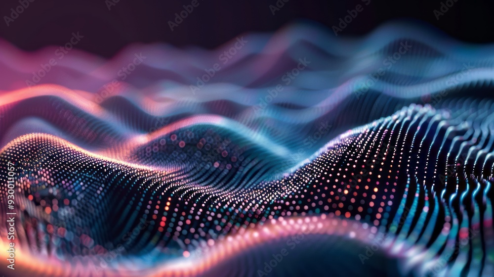 Poster close-up of vibrant sound wave rhythm surface in abstract digital art - textured waveform pattern wi