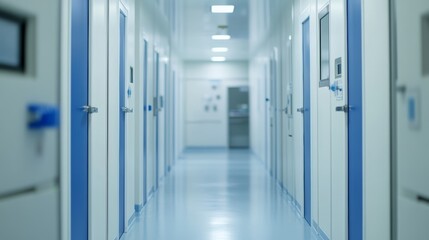 Abstract blur of a 70-degree freezer for specimen storage at a hospital Rows of fridges storing blood for university research