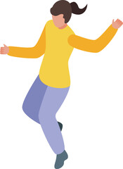 Young woman dancing with joy, happiness and positive energy isometric icon