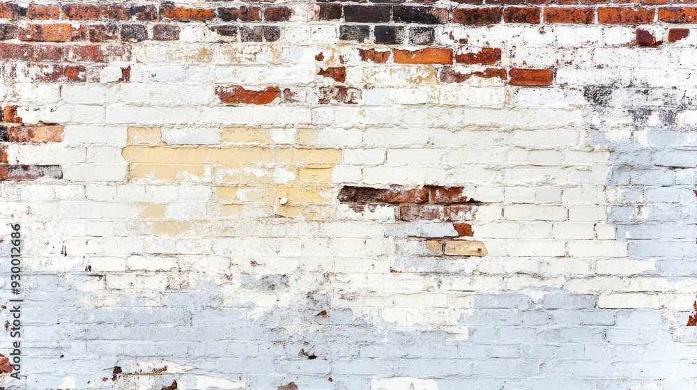 Canvas Prints Wall with text and pictures made from aged white bricks