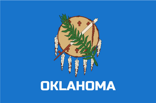Flag of Oklahoma, symbol of USA federal state. Full frame federal flag of Oklahoma features field of sky blue charged with Osage war shield. American patriotic element realistic vector illustration