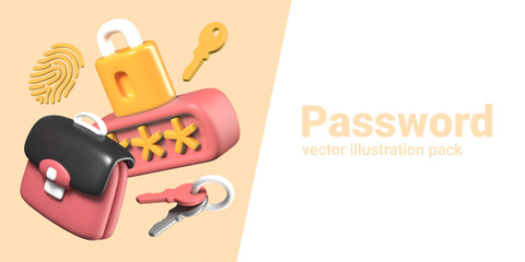 Set of templates for concepts with password. Different types of user verification