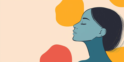 Woman's profile nonpersonal highlighted by abstract shapes copy space