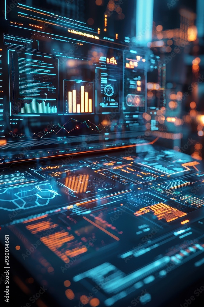 Aufkleber a futuristic workspace with a holographic display projecting