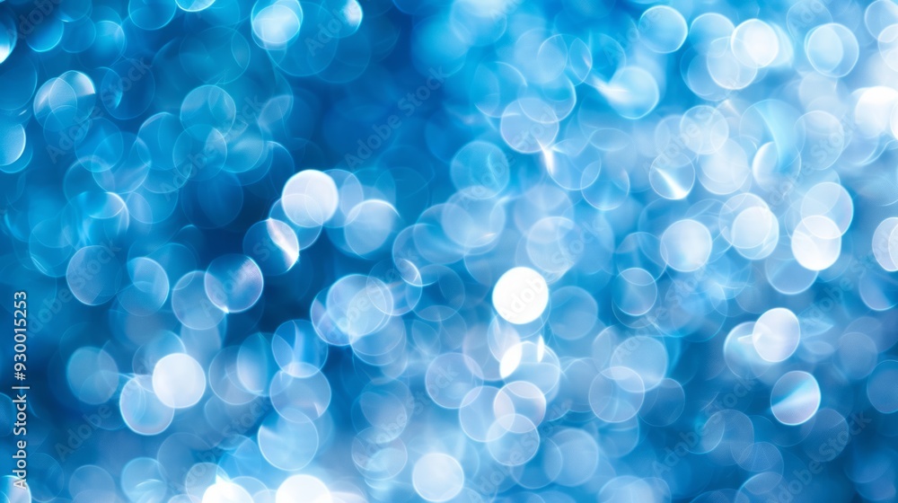 Poster soft white bokeh blur background with circular light pattern on blue, abstract glowing light effect 