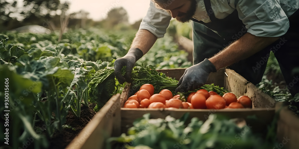 Canvas Prints Anonymous chef harvesting fresh vegetables on a farm