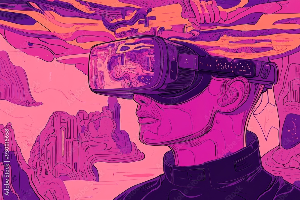 Aufkleber the concept of metaverse technology and blockchain technology. virtual reality. a person who has exp