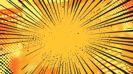 Obraz premium Vintage pop art retro comic style vector illustration featuring a yellow background with hatch and halftone effect, perfect for retro-themed designs and graphic art