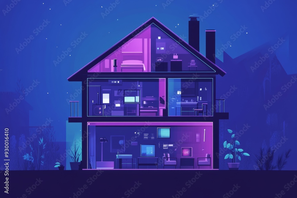 Poster in a smart house, various aspects of a house are controlled and managed using remote controls and ho