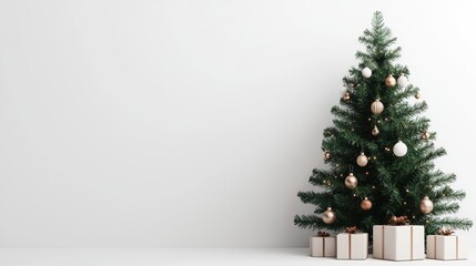 A Christmas tree decorated with boho-inspired ornaments and natural textures, 3D illustration, isolated on white background