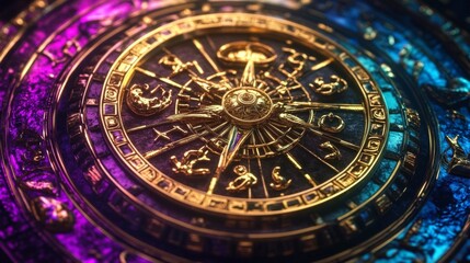 Obraz premium Golden Zodiac Wheel on Starry Cosmic Background for Astrology and Horoscopes