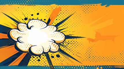 Pop art yellow comic book background in superhero style with speech bubble and text space on vibrant yellow backdrop, ideal for cartoon comic book design, superhero-themed posters, and graphic novels 