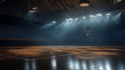 Lighting and fans in an empty basketball arena, stadium, and sports ground. This artwork was created with stock.